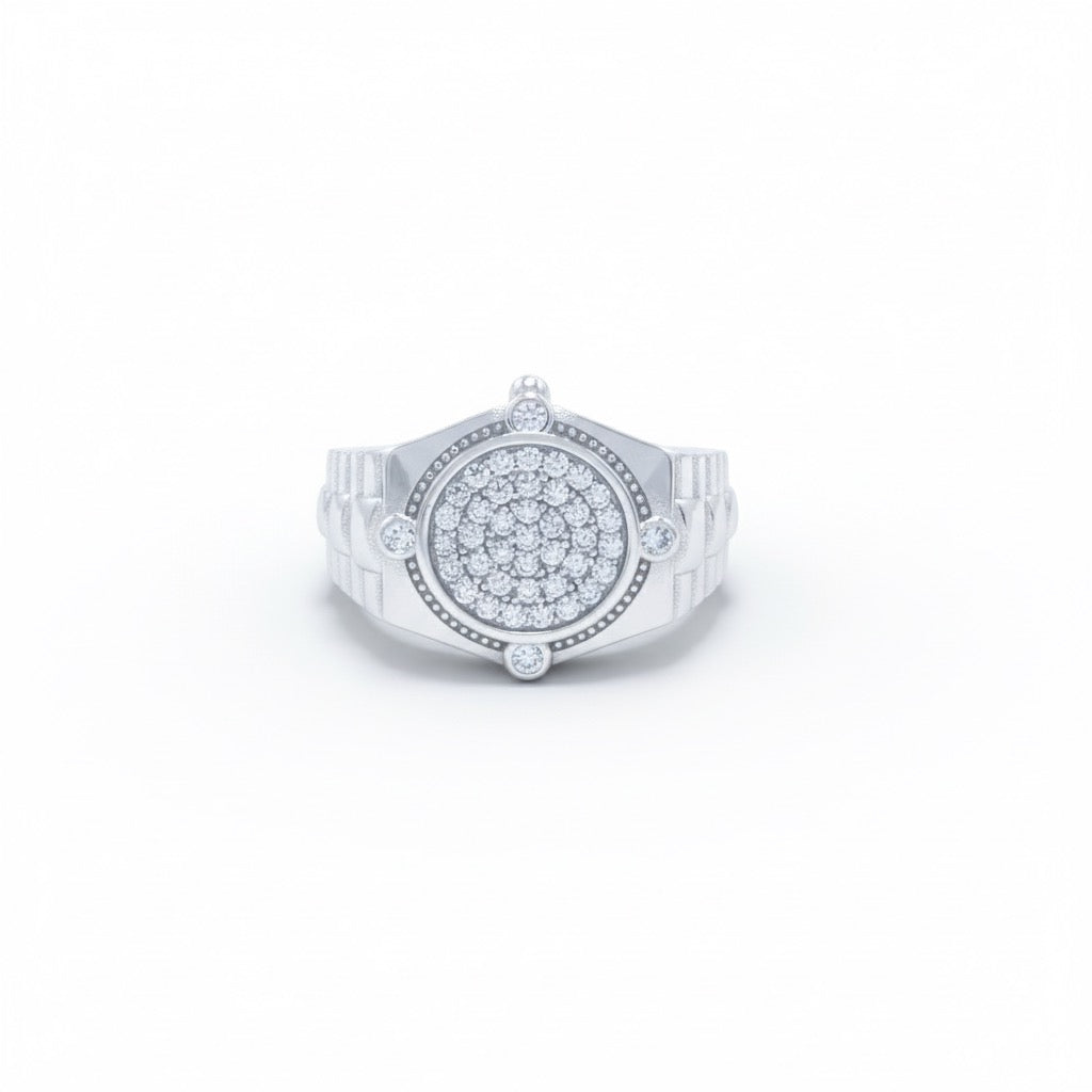 Compass Pave Round Signet Ring
