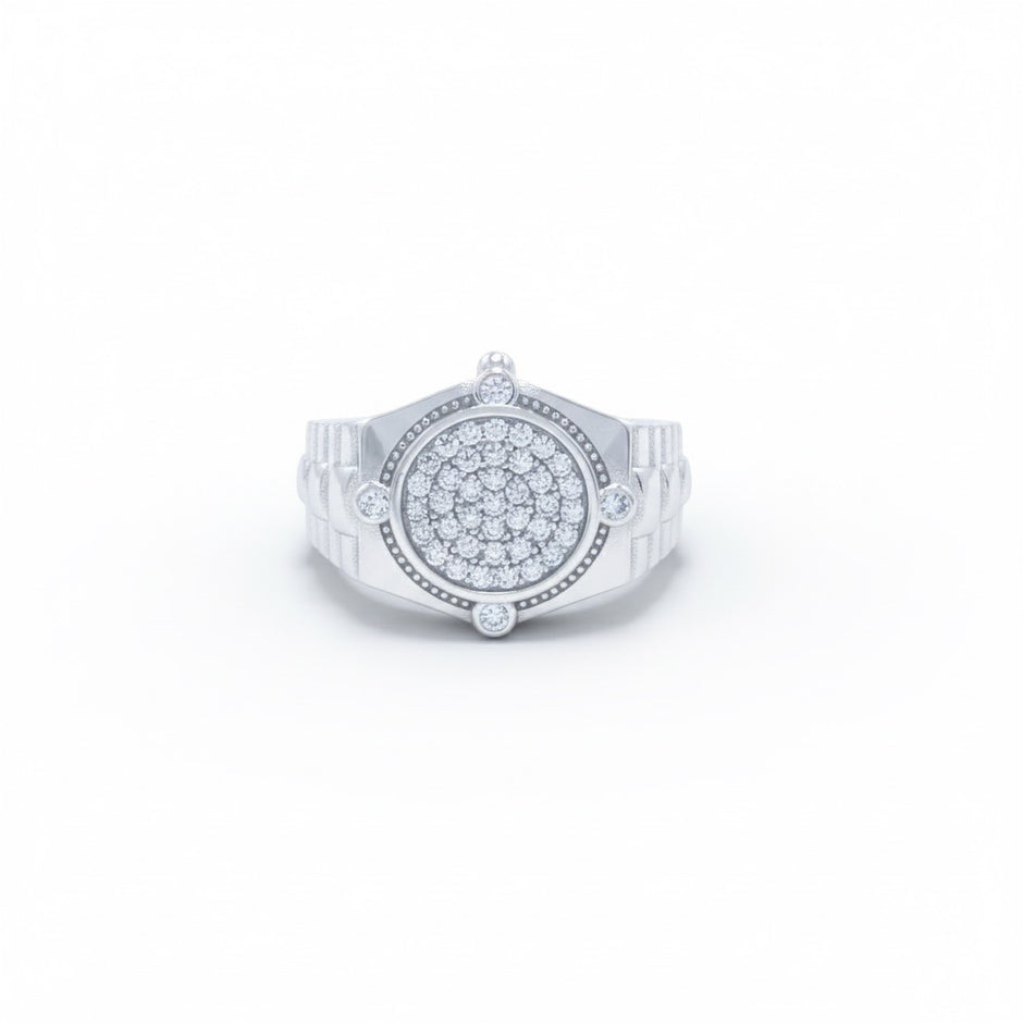 Compass Pave Round Signet Ring