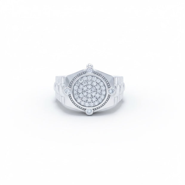 Compass Pave Round Signet Ring