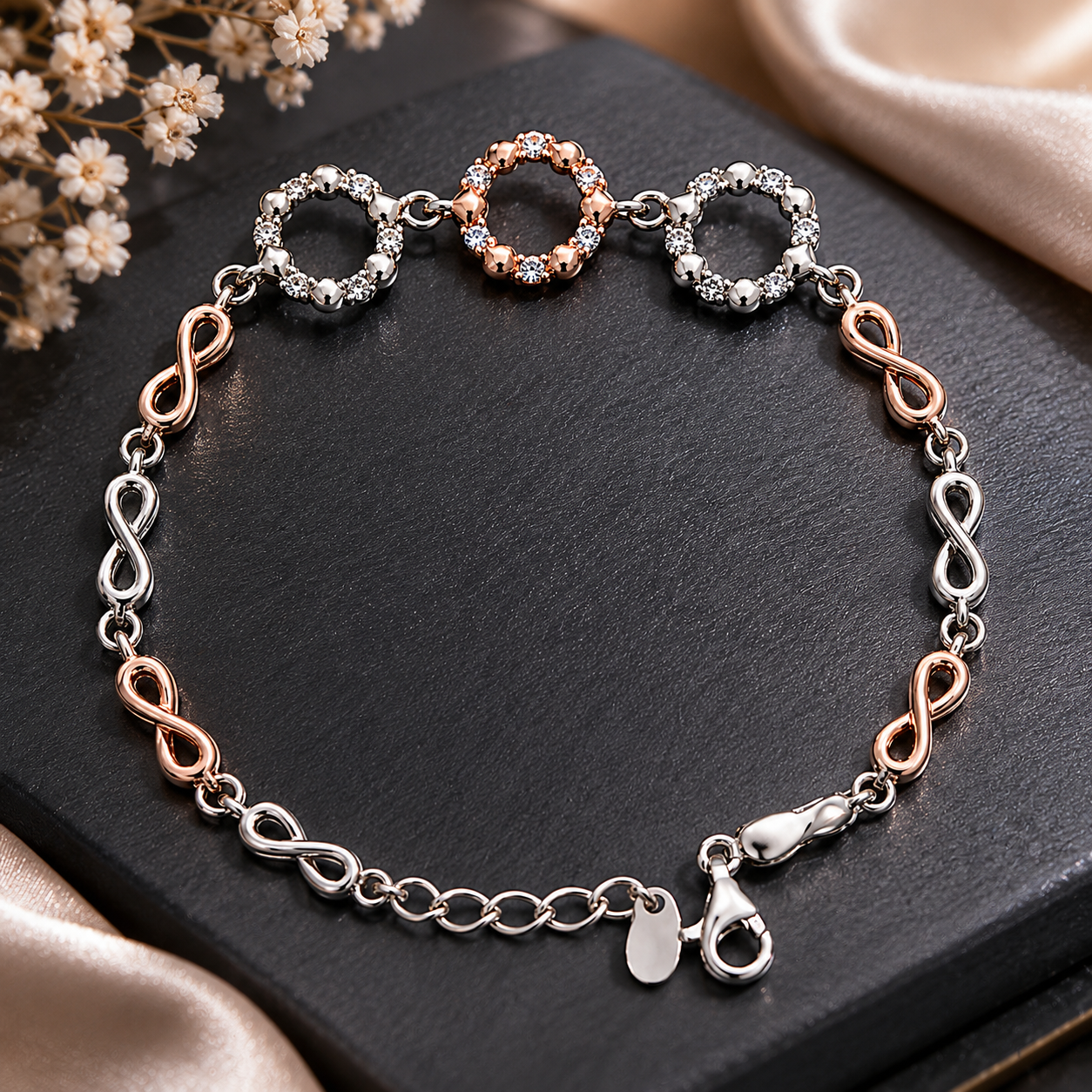 Infinity Tri-Halo Charm Bracelet