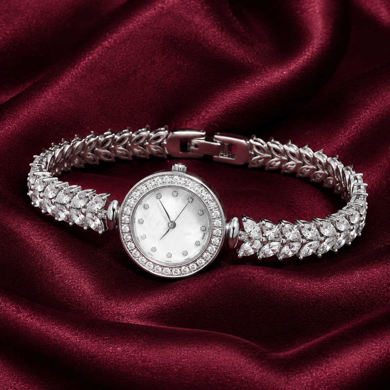Marquise Leaf Cluster Luxury Silver Watch