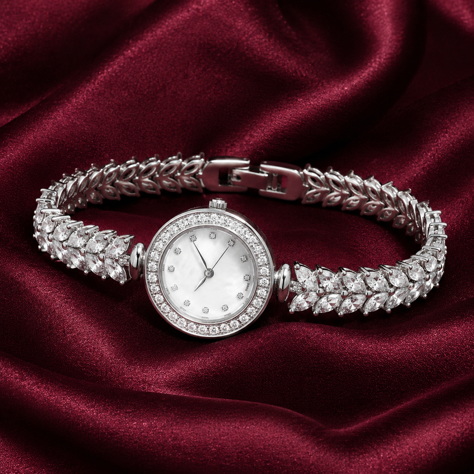 Marquise Leaf Cluster Luxury Silver Watch