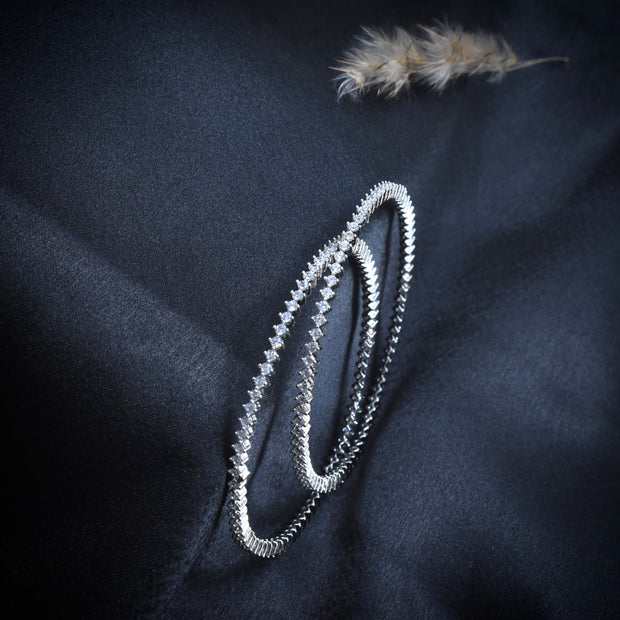 Tapered Brilliance Silver Bangle Set