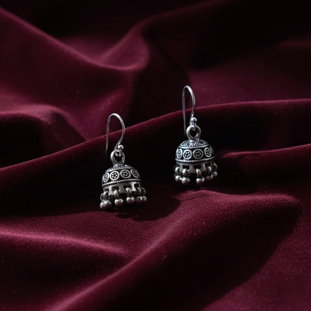 Circular Motif Silver Jhumki