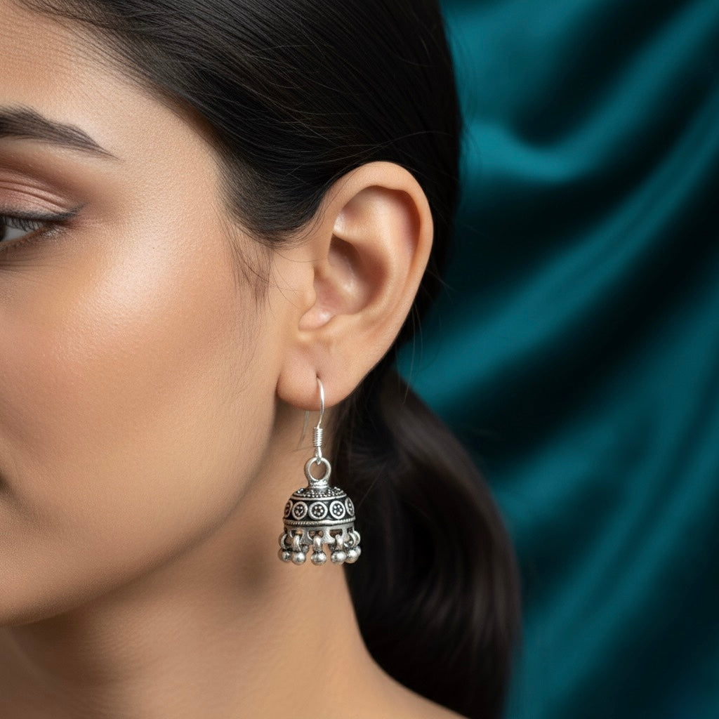 Circular Motif Silver Jhumki