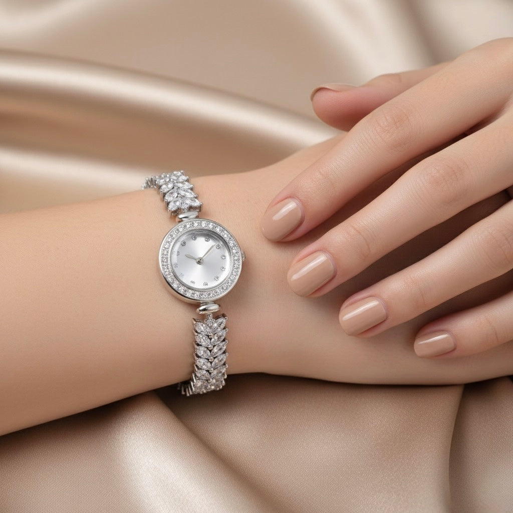 Marquise Leaf Cluster Luxury Silver Watch