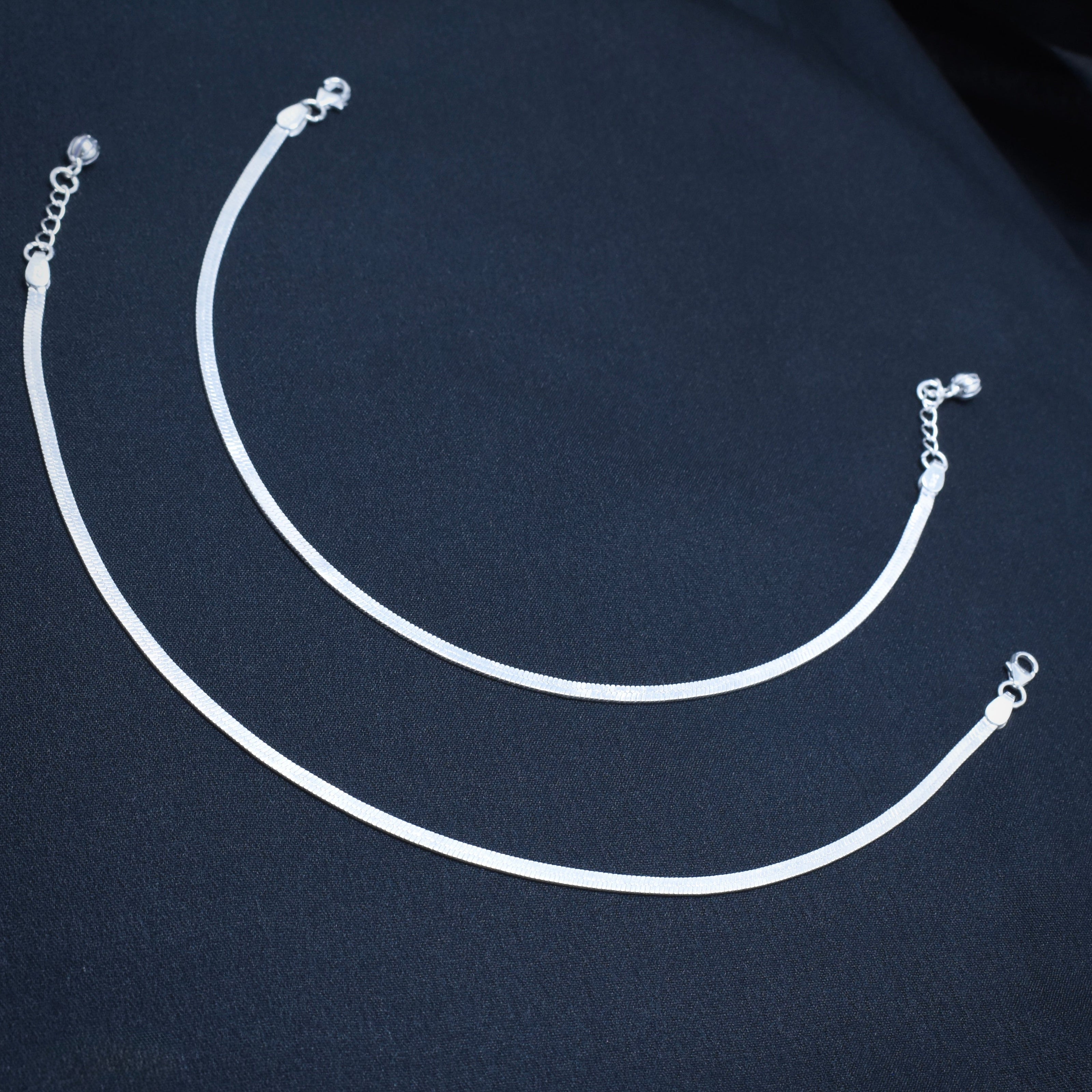 Flat Snake Chain Sterling Silver Anklet