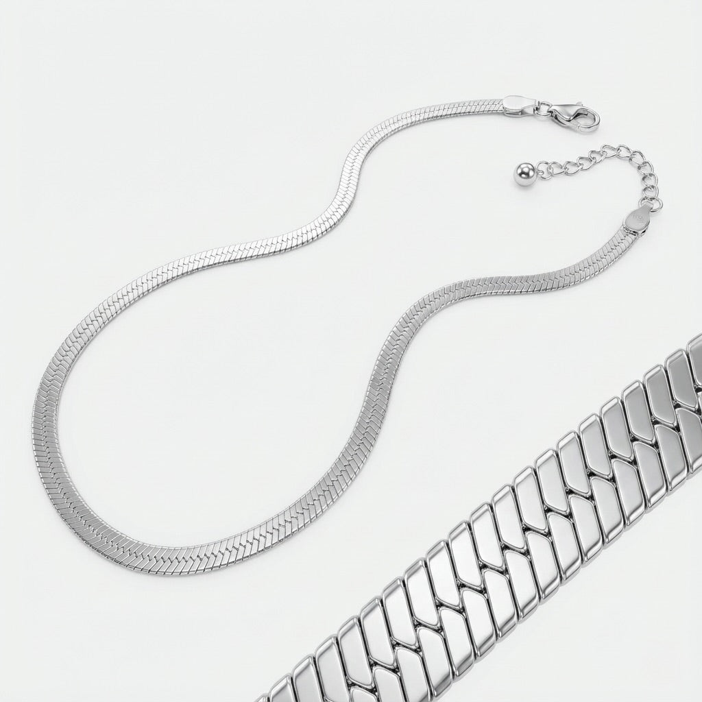 Flat Snake Chain Sterling Silver Anklet
