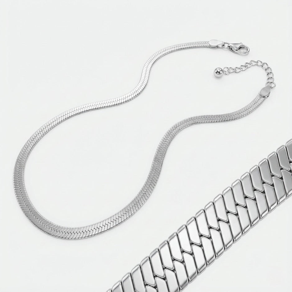 Flat Snake Chain Sterling Silver Anklet