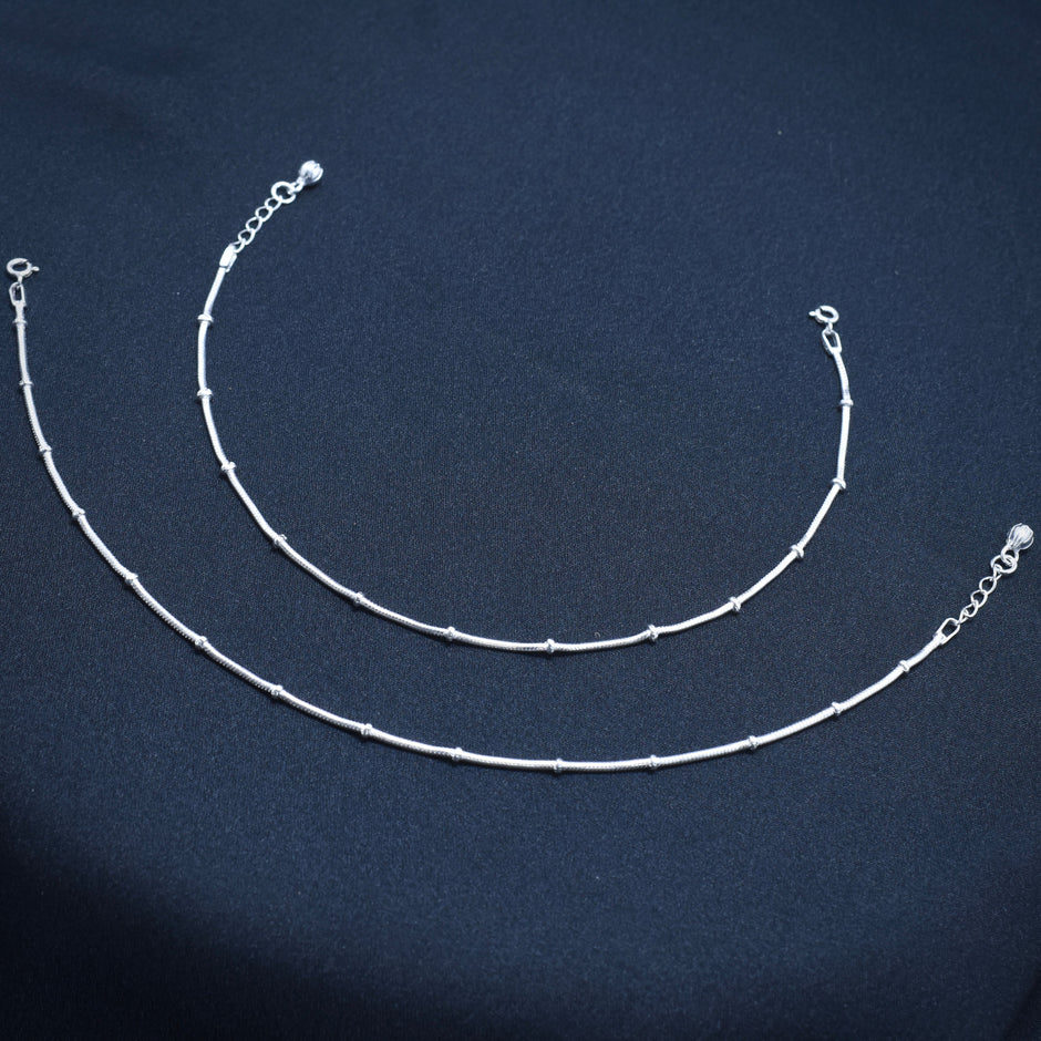 Minimalist Barrel Bead Sterling Silver Anklet