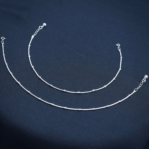 Minimalist Barrel Bead Sterling Silver Anklet