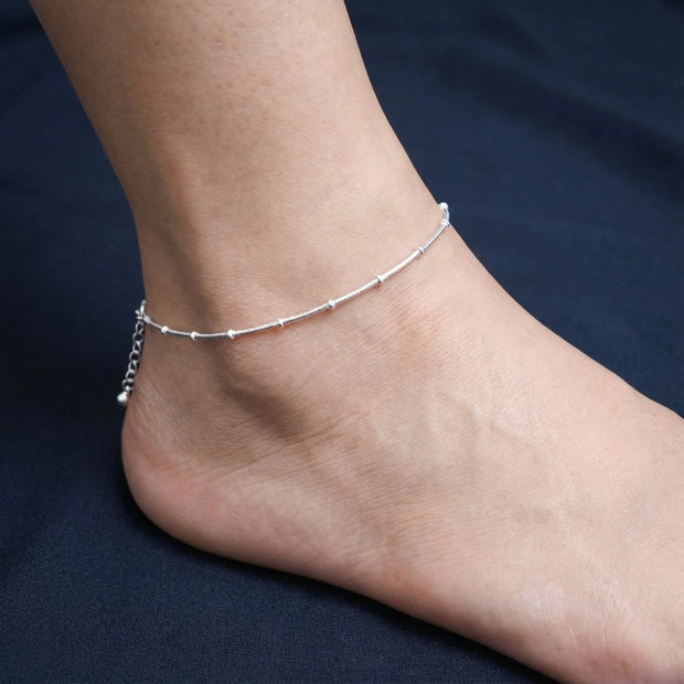Minimalist Barrel Bead Sterling Silver Anklet