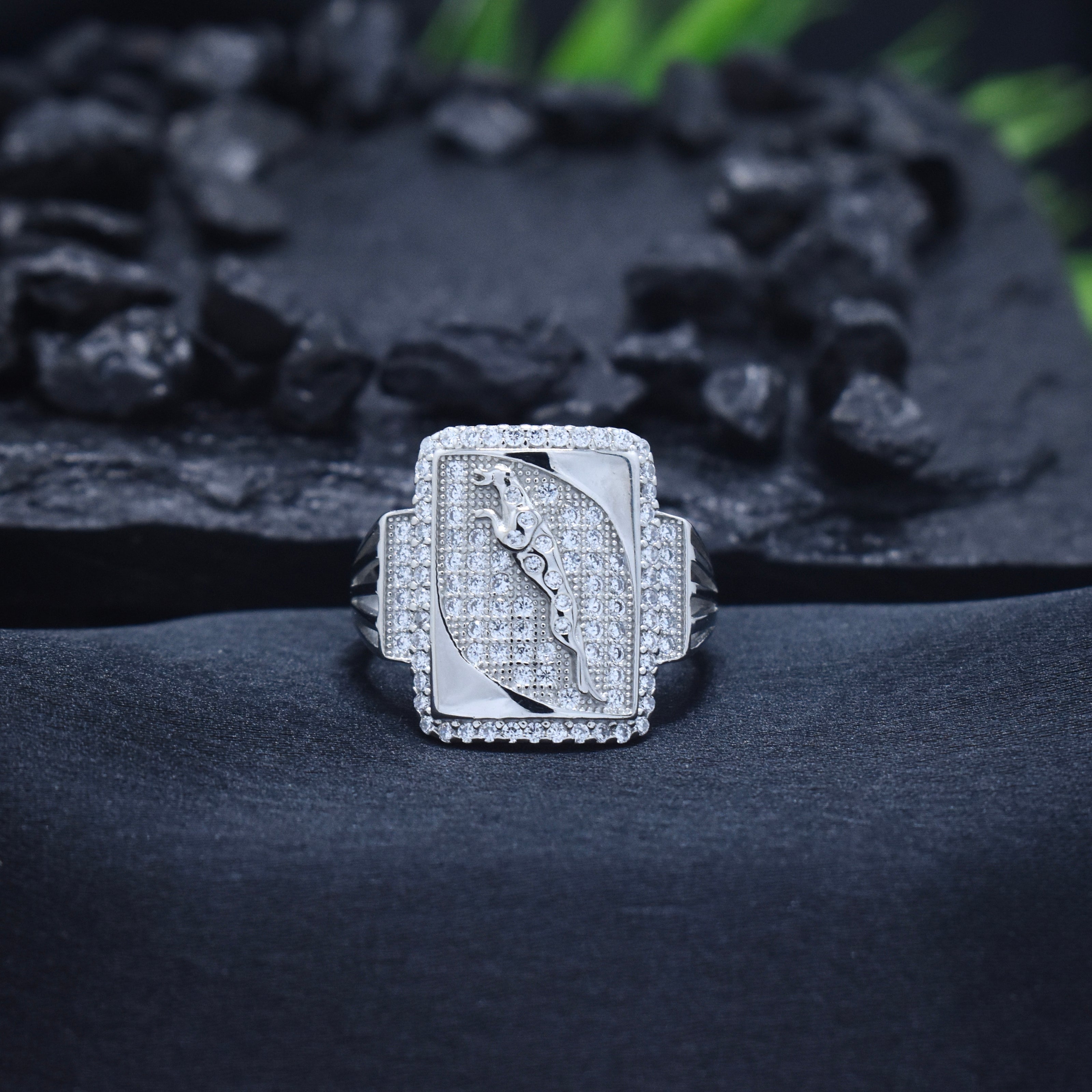 Jaguar Pave Square Signet Ring