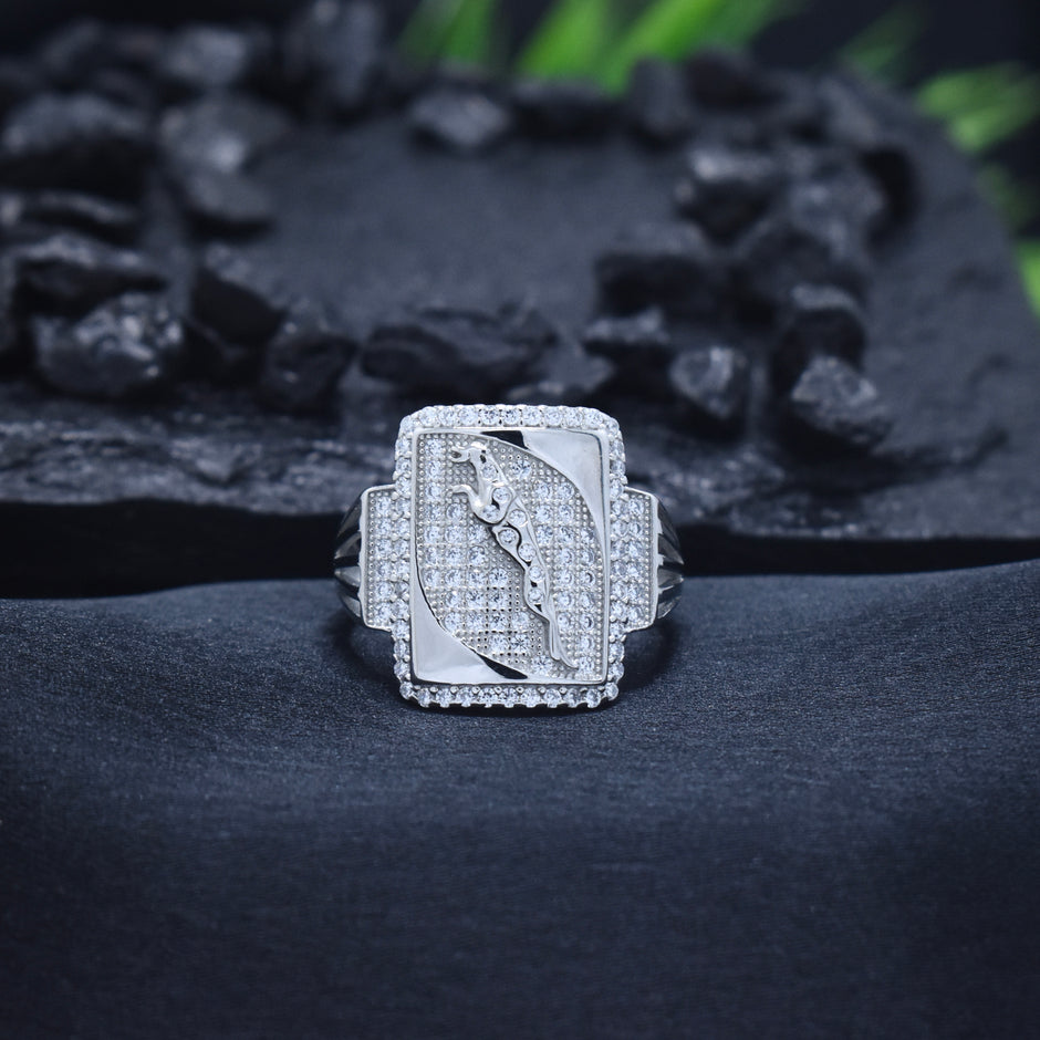 Jaguar Pave Square Signet Ring