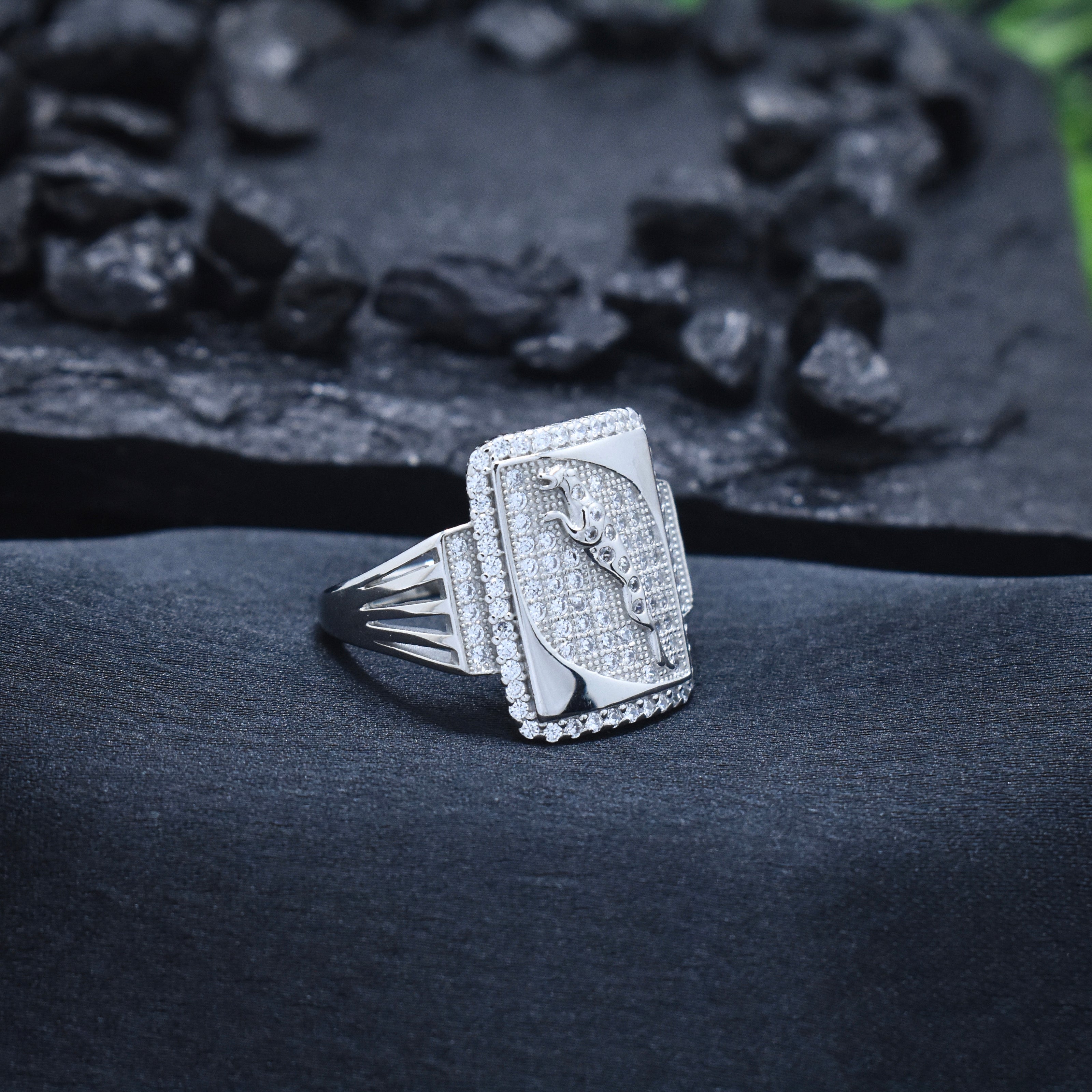 Jaguar Pave Square Signet Ring