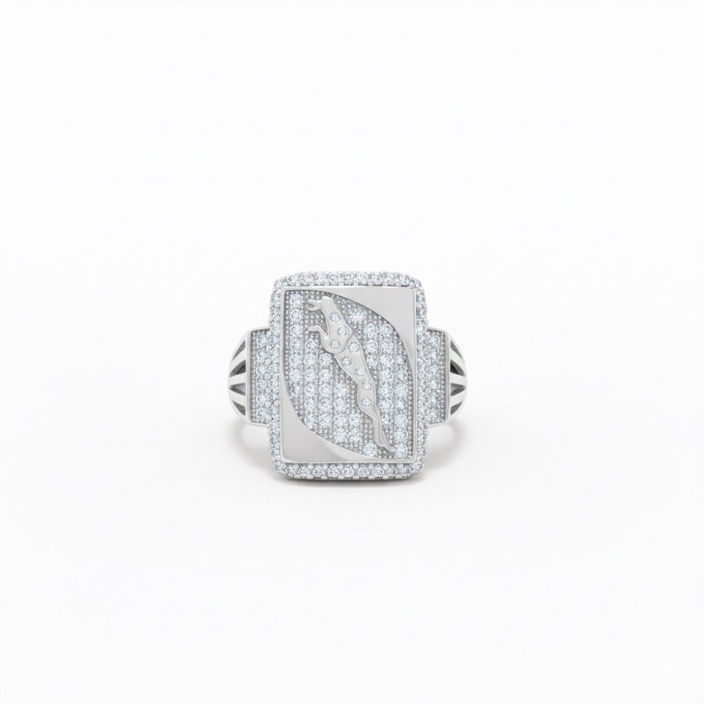 Jaguar Pave Square Signet Ring