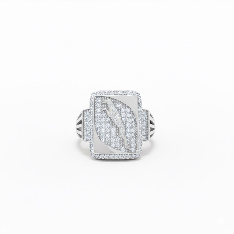 Jaguar Pave Square Signet Ring