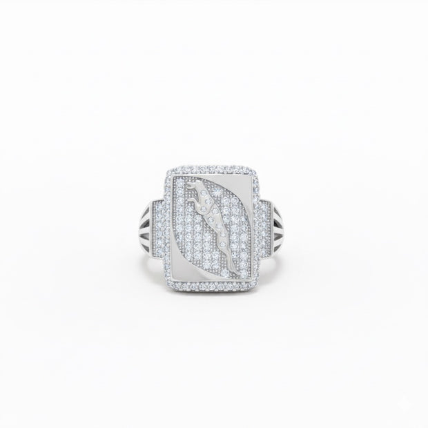 Jaguar Pave Square Signet Ring