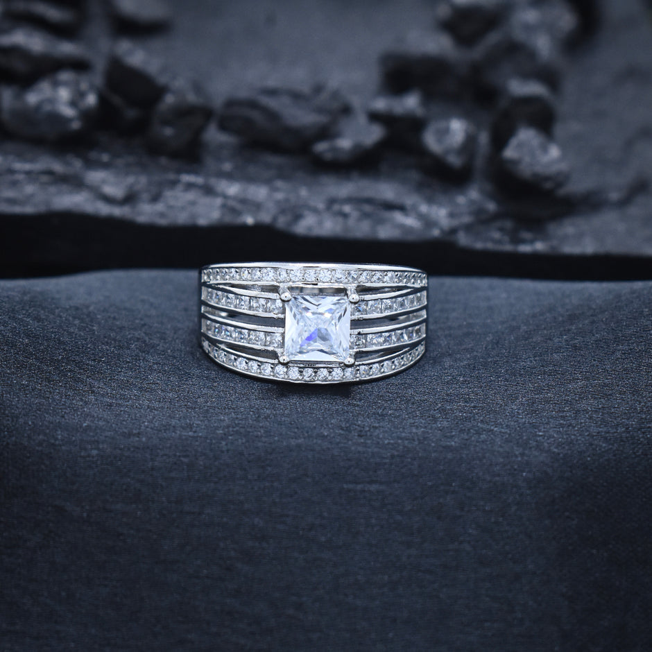 Square Solitaire Multi-Row Signet Ring