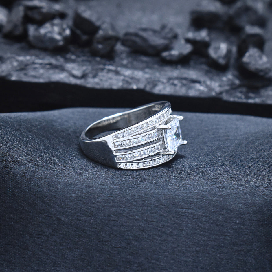 Silver Prince Cut Stripe Ring