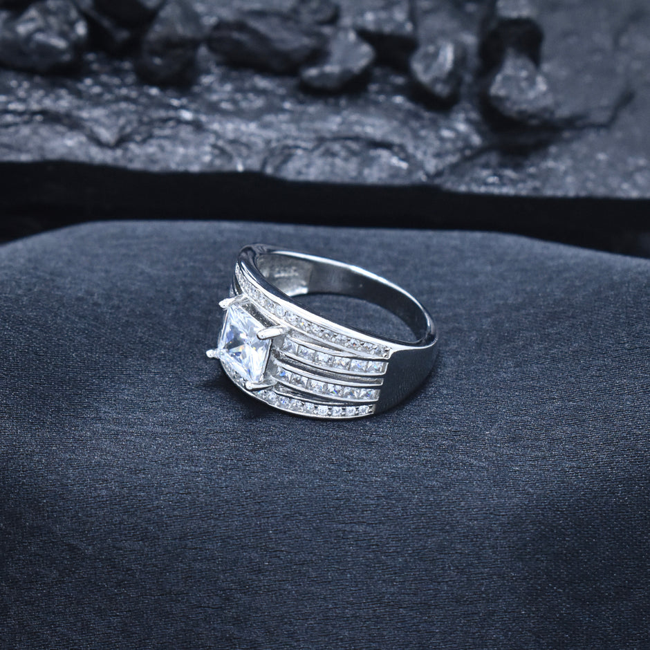 Square Solitaire Multi-Row Signet Ring