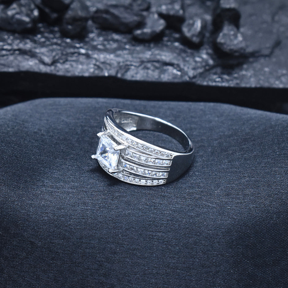 Silver Prince Cut Stripe Ring