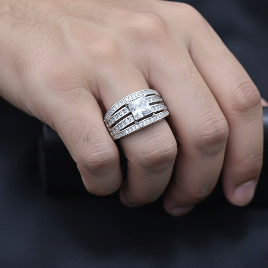 Square Solitaire Multi-Row Signet Ring