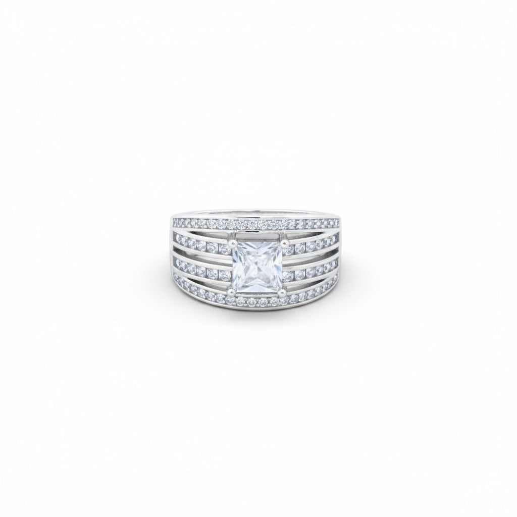 Square Solitaire Multi-Row Signet Ring
