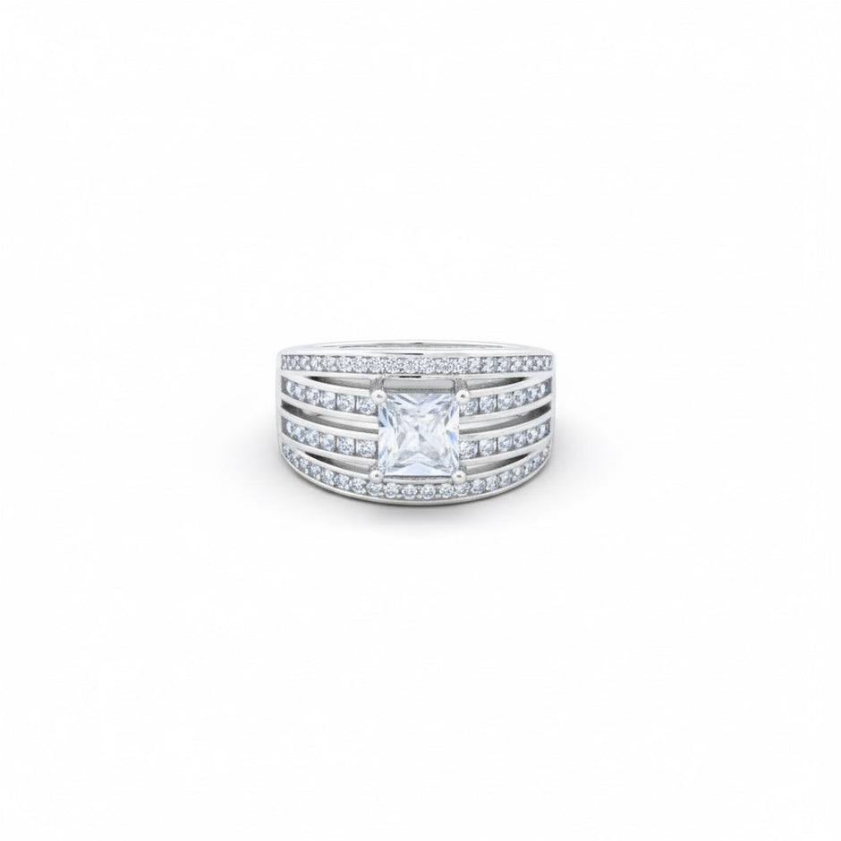 Square Solitaire Multi-Row Signet Ring