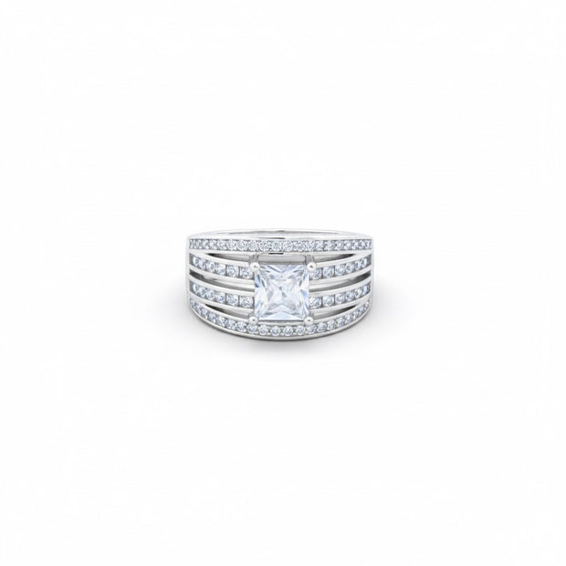 Square Solitaire Multi-Row Signet Ring
