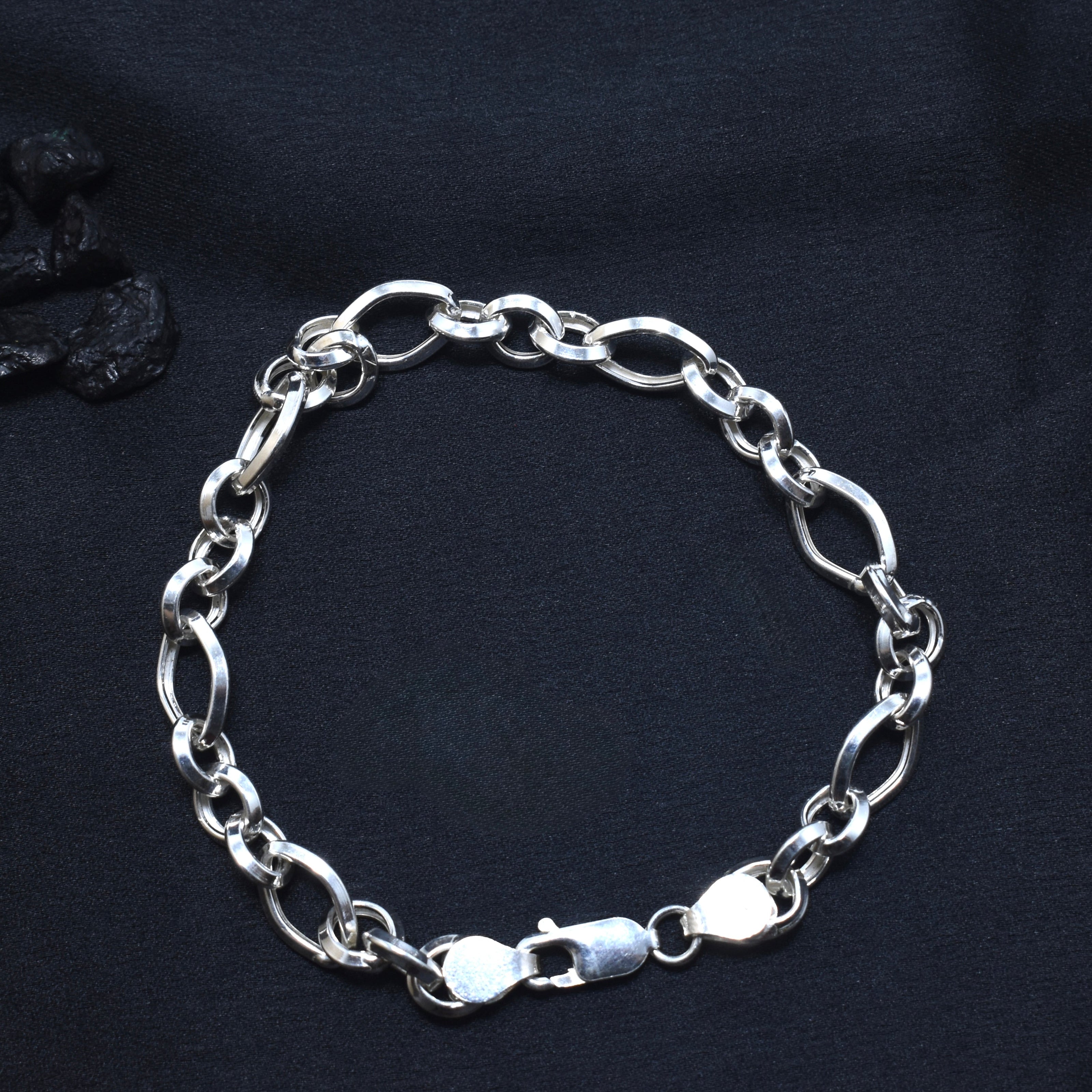 Long Oval Chain Silver Bracelet