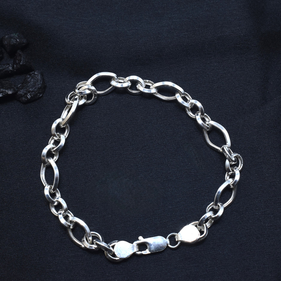 Long Oval Chain Silver Bracelet