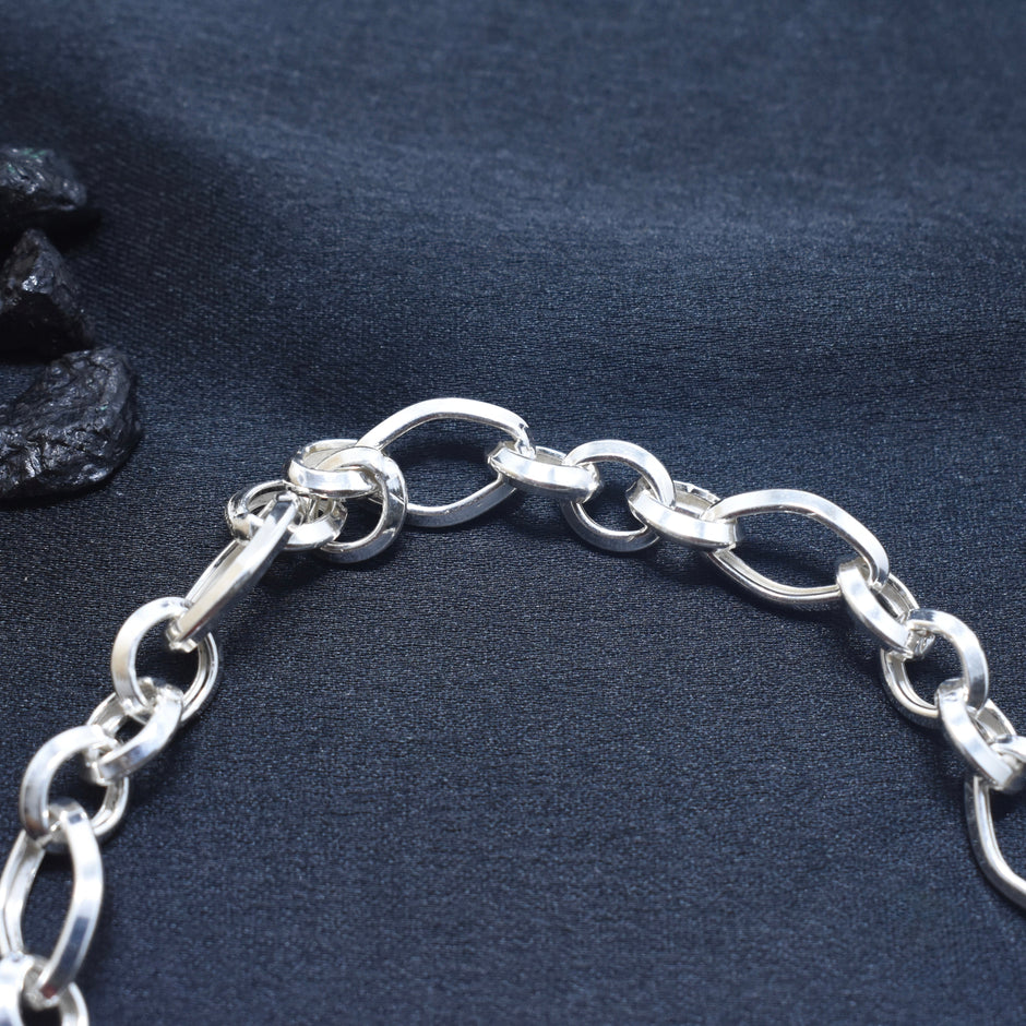 Long Oval Chain Silver Bracelet