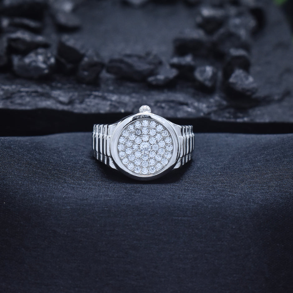 Circular Pave Watch-Link Signet Ring