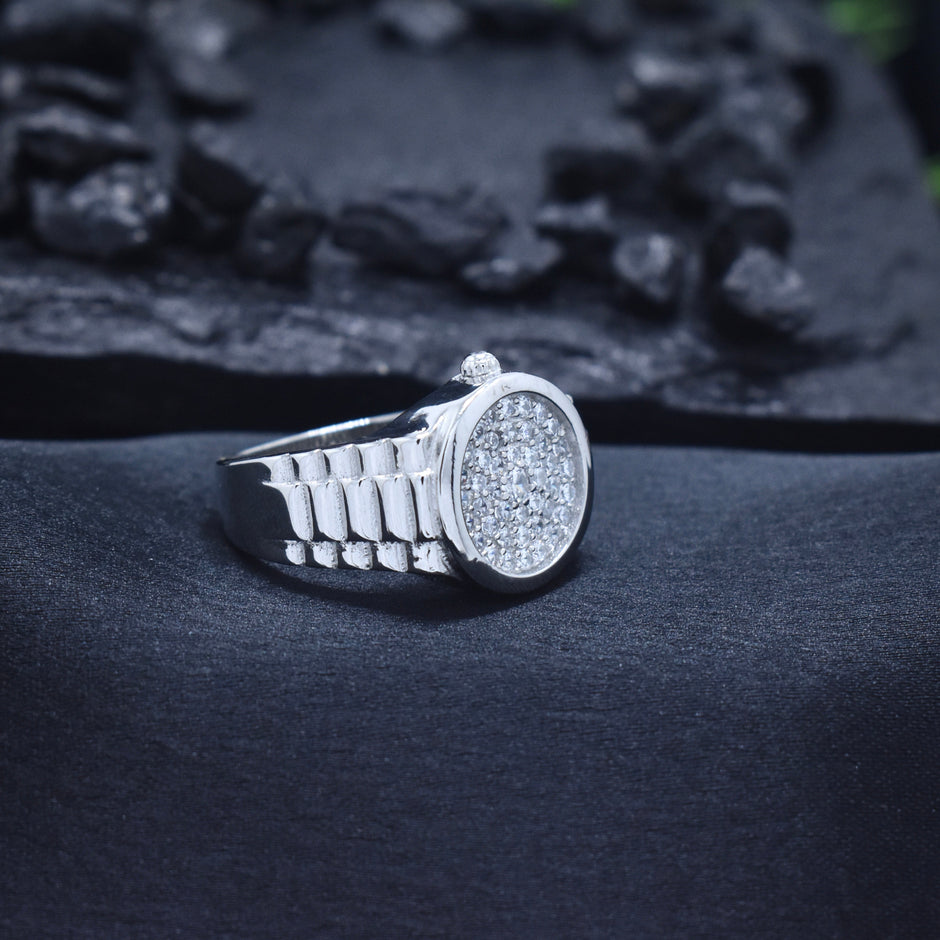 Round Pavé Diamond Style Silver Ring