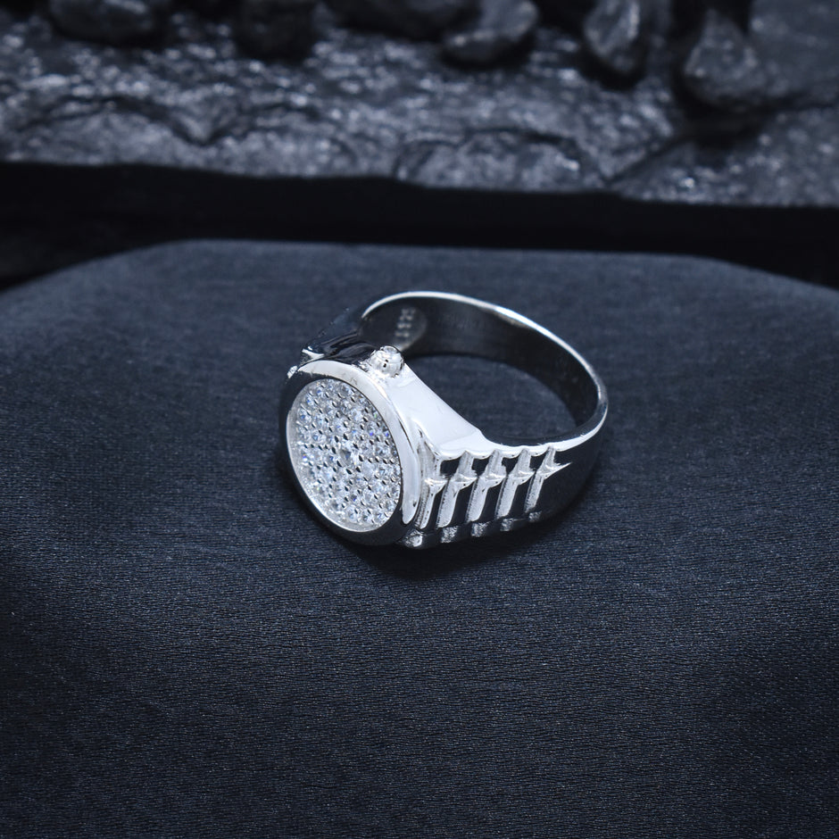 Circular Pave Watch-Link Signet Ring