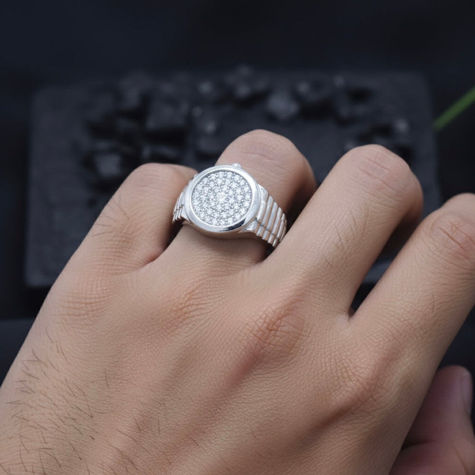 Round Pavé Diamond Style Silver Ring