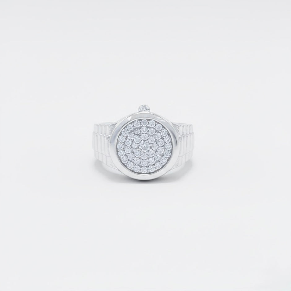 Circular Pave Watch-Link Signet Ring