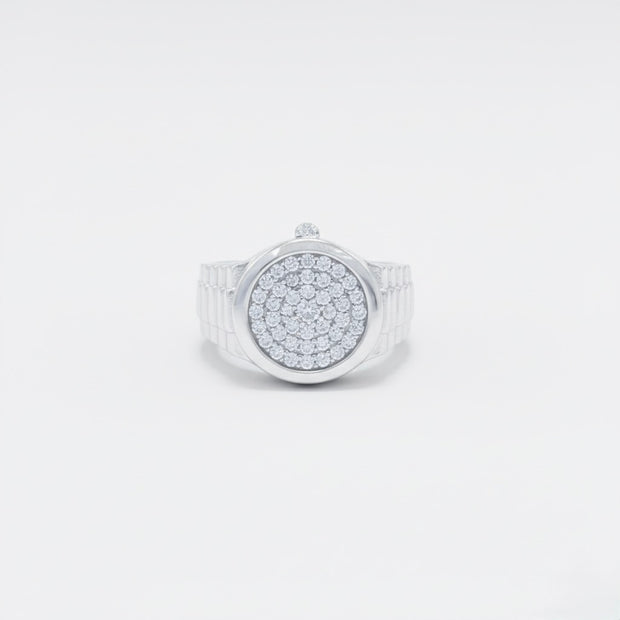 Circular Pave Watch-Link Signet Ring