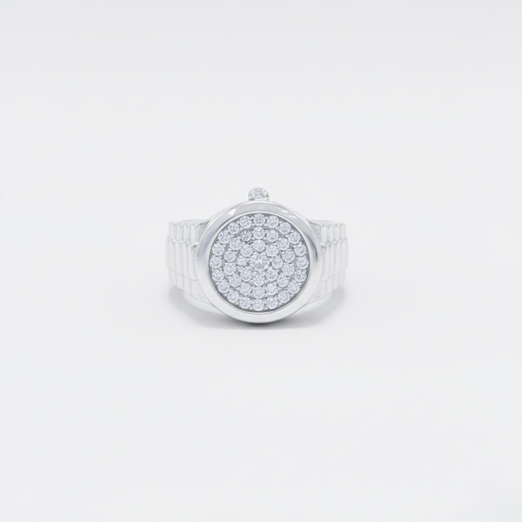 Round Pavé Diamond Style Silver Ring