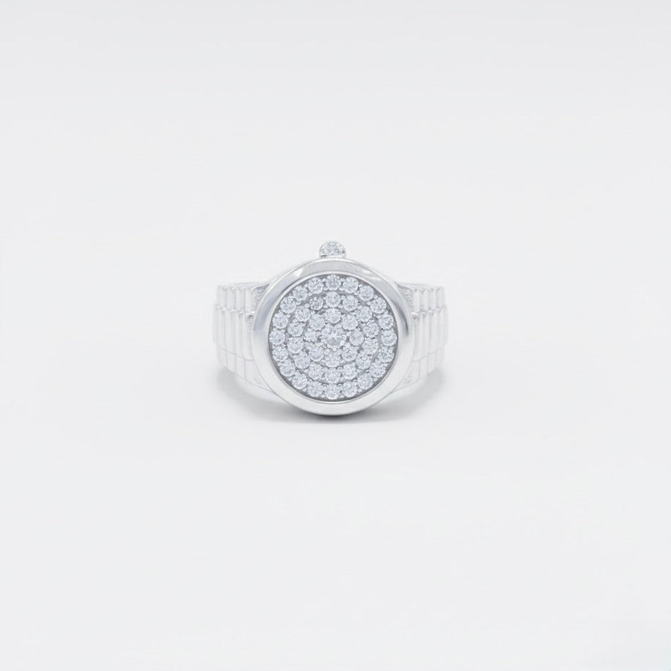 Round Pavé Diamond Style Silver Ring