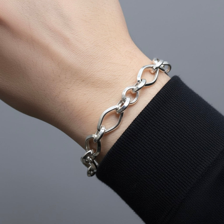 Long Oval Chain Silver Bracelet