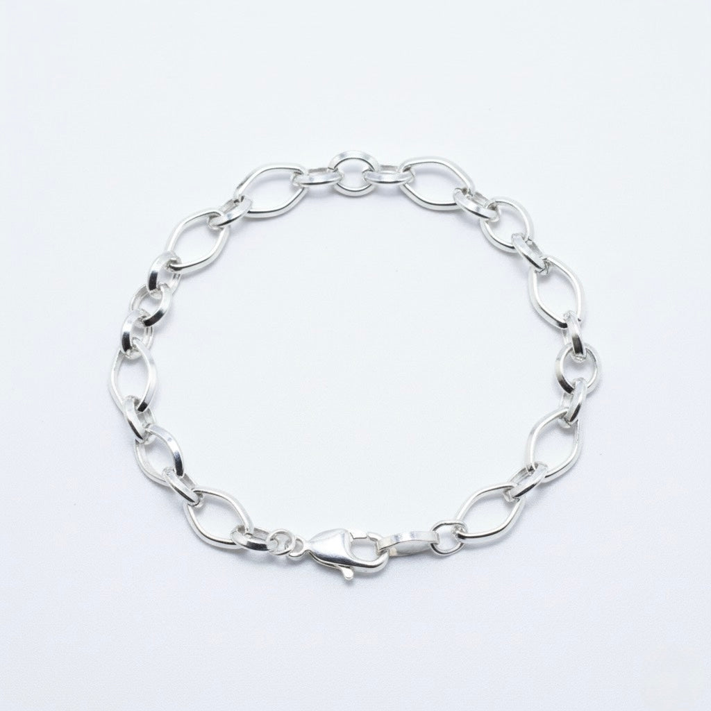 Long Oval Chain Silver Bracelet