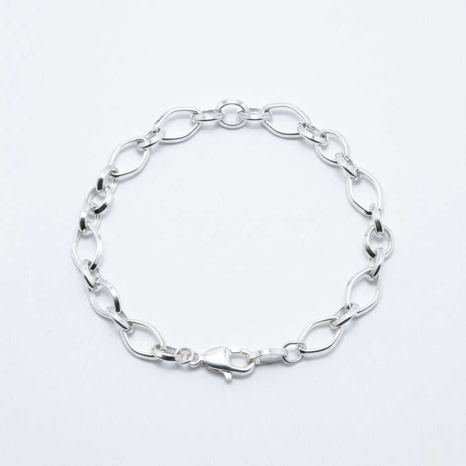 Long Oval Chain Silver Bracelet
