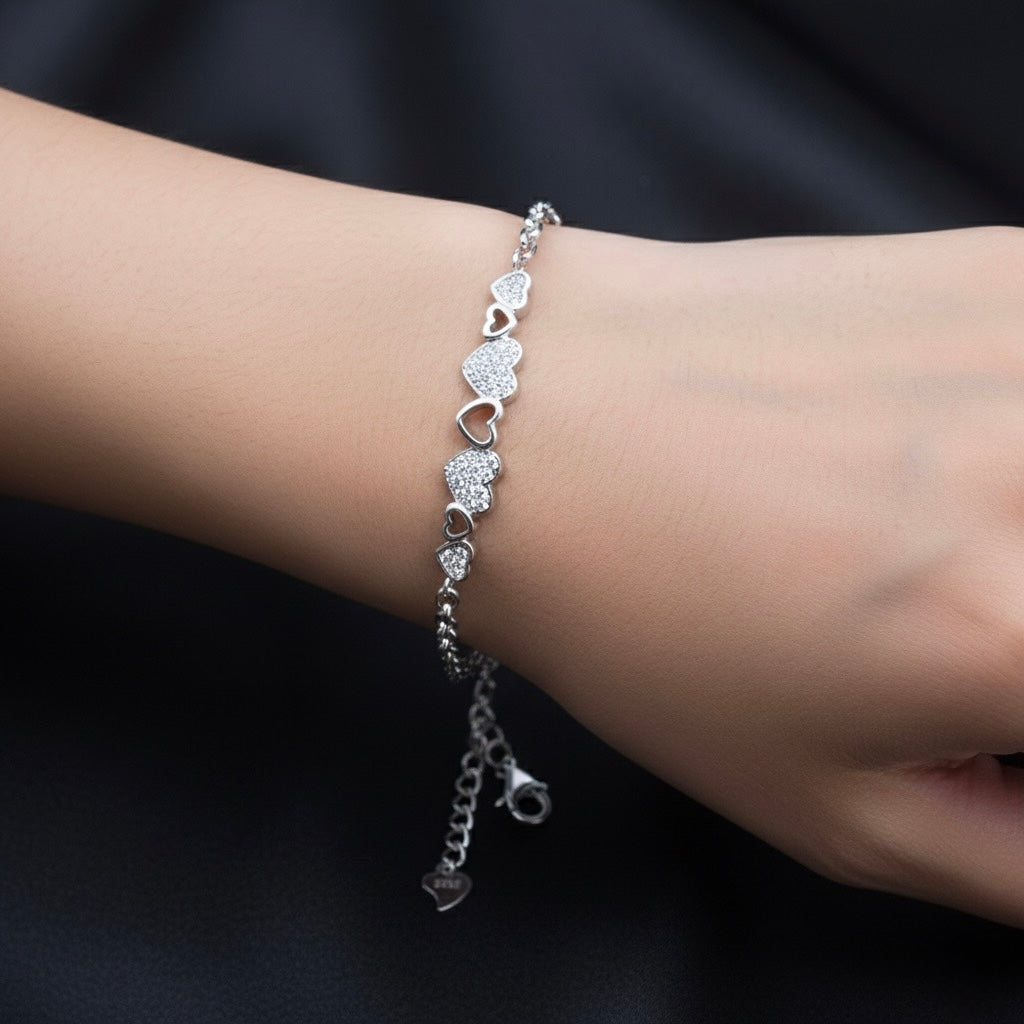 Pave Cluster Heart Bracelet