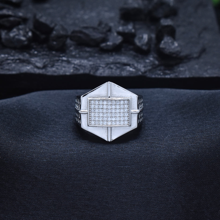 Hexagonal Pave Industrial Signet Ring