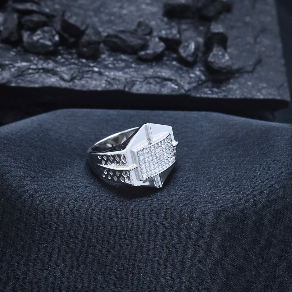 Hexagonal Pave Industrial Signet Ring