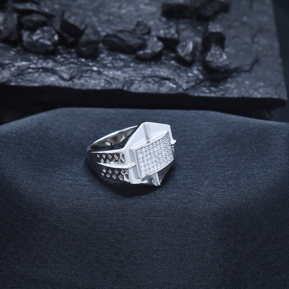 Silver Diamond Brick Frame Ring