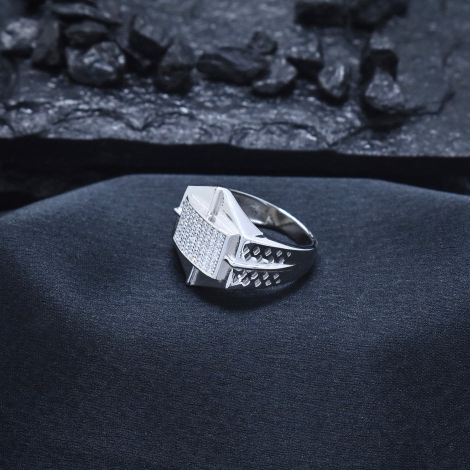 Silver Diamond Brick Frame Ring