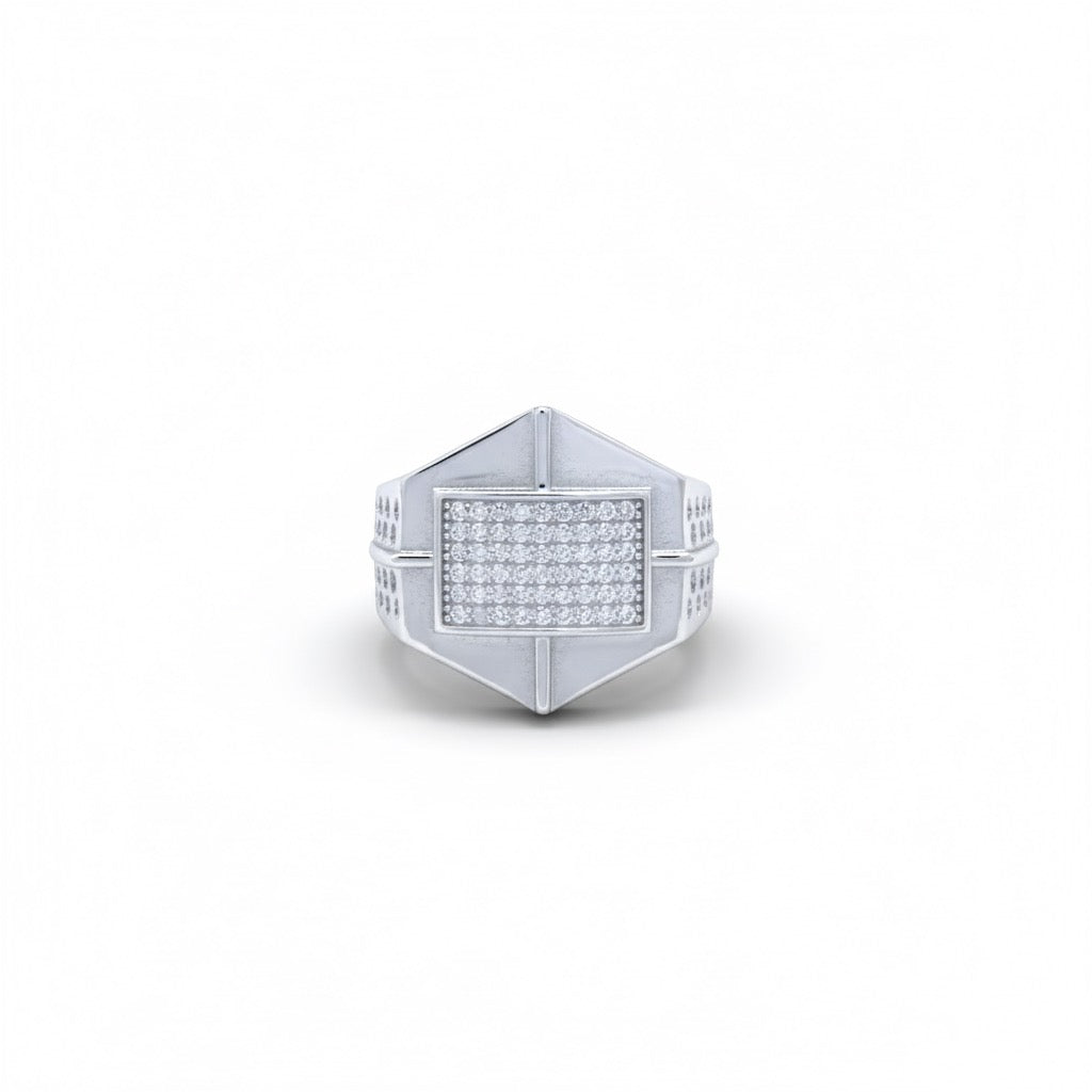 Hexagonal Pave Industrial Signet Ring